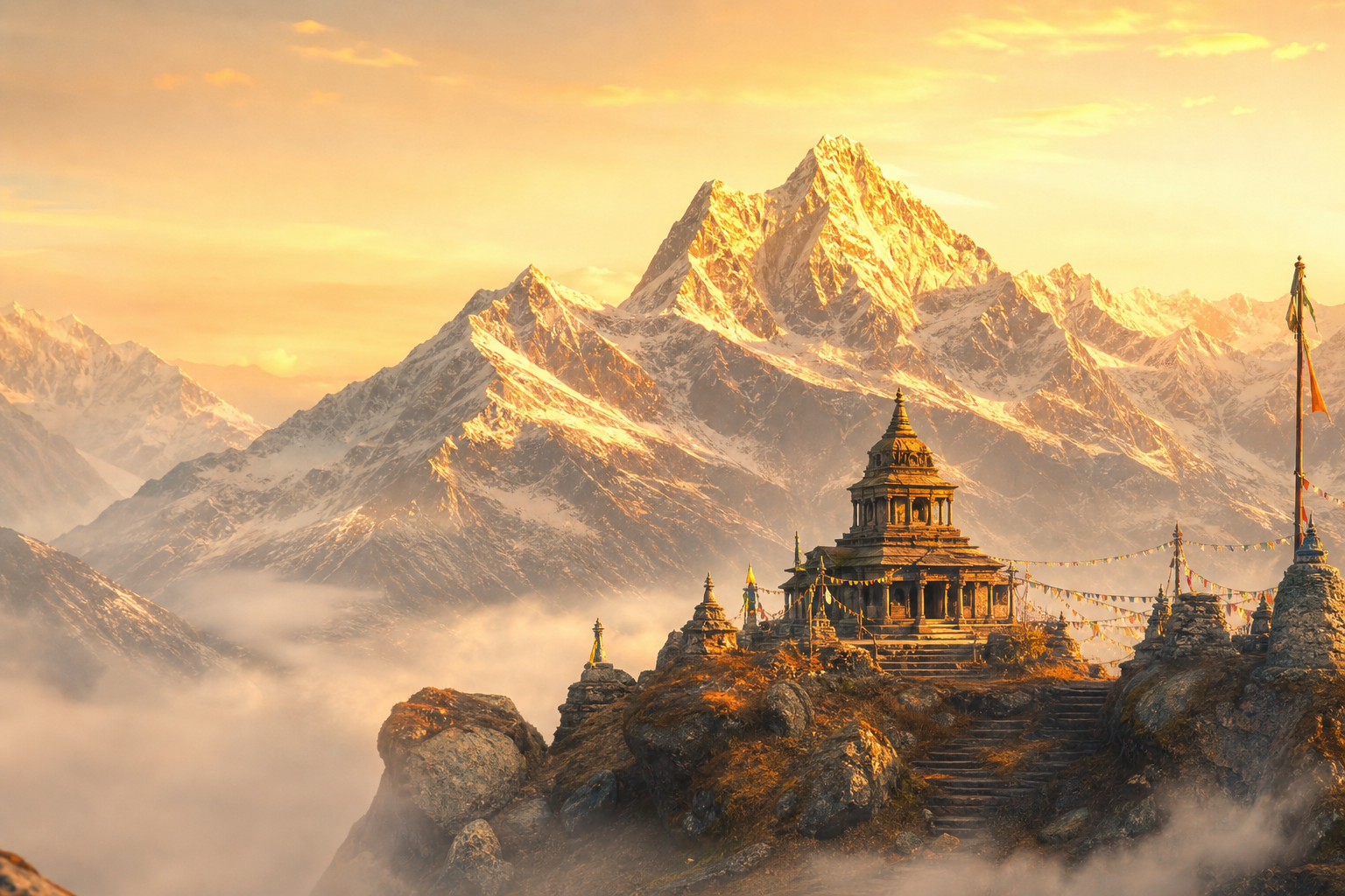 Sacred Himalayan mountains at dawn